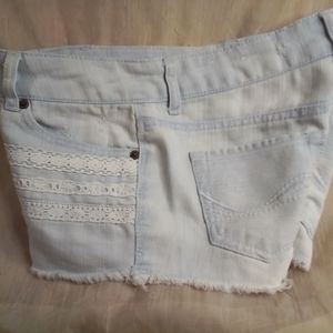 So Light Blue Distressed Denim shorts with white lace Size Junior 1